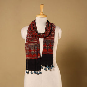 Red Natural Dyed Block Print Mul Cotton Ajrakh Stole
