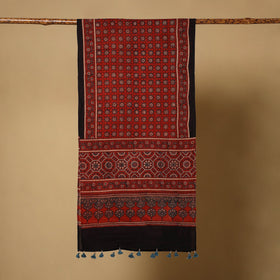 Red Natural Dyed Block Print Mul Cotton Ajrakh Stole