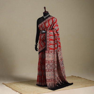 Red - natural dyed silk saree 08 - handcrafted