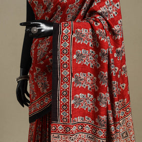 Red - natural dyed silk saree 08 - handcrafted