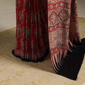 Red - natural dyed silk saree 08 - handcrafted