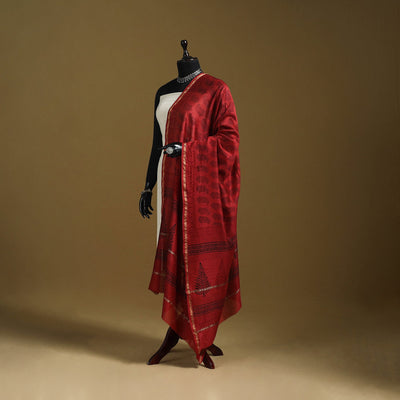 Red - natural dyed printed chanderi silk bagh dupatta 31
