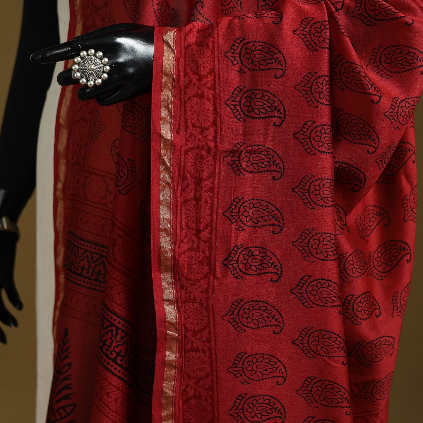 Red - natural dyed printed chanderi silk bagh dupatta 31