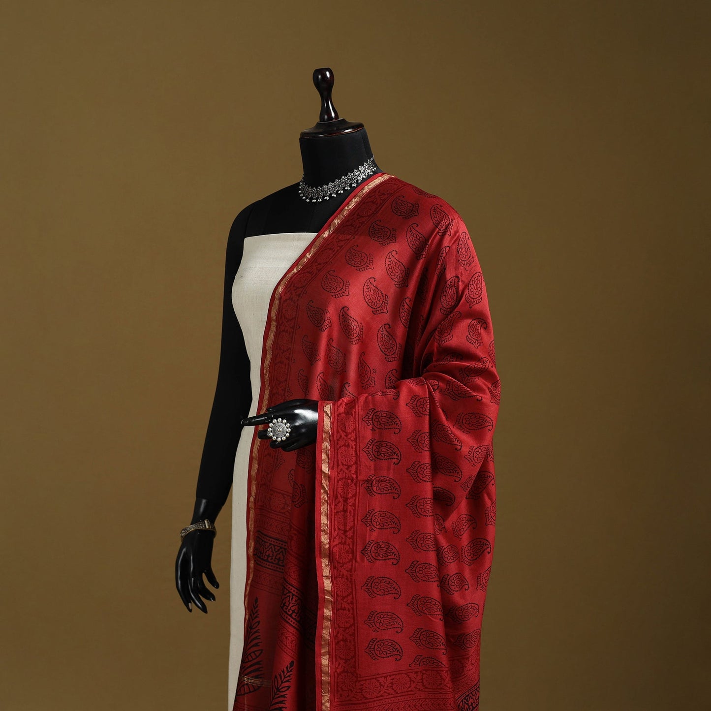 Red - natural dyed printed chanderi silk bagh dupatta 31