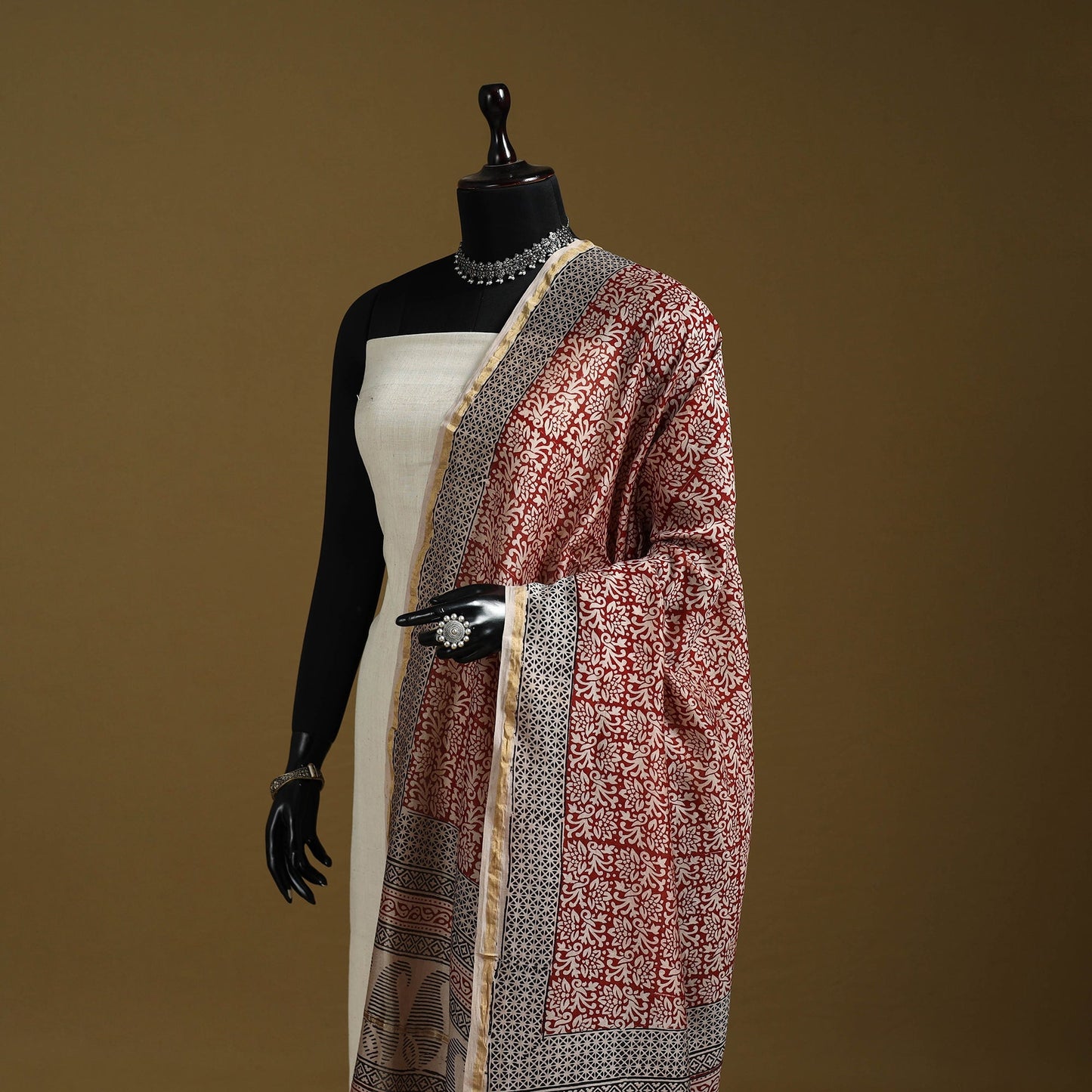 Red - natural dyed printed chanderi silk bagh dupatta 41