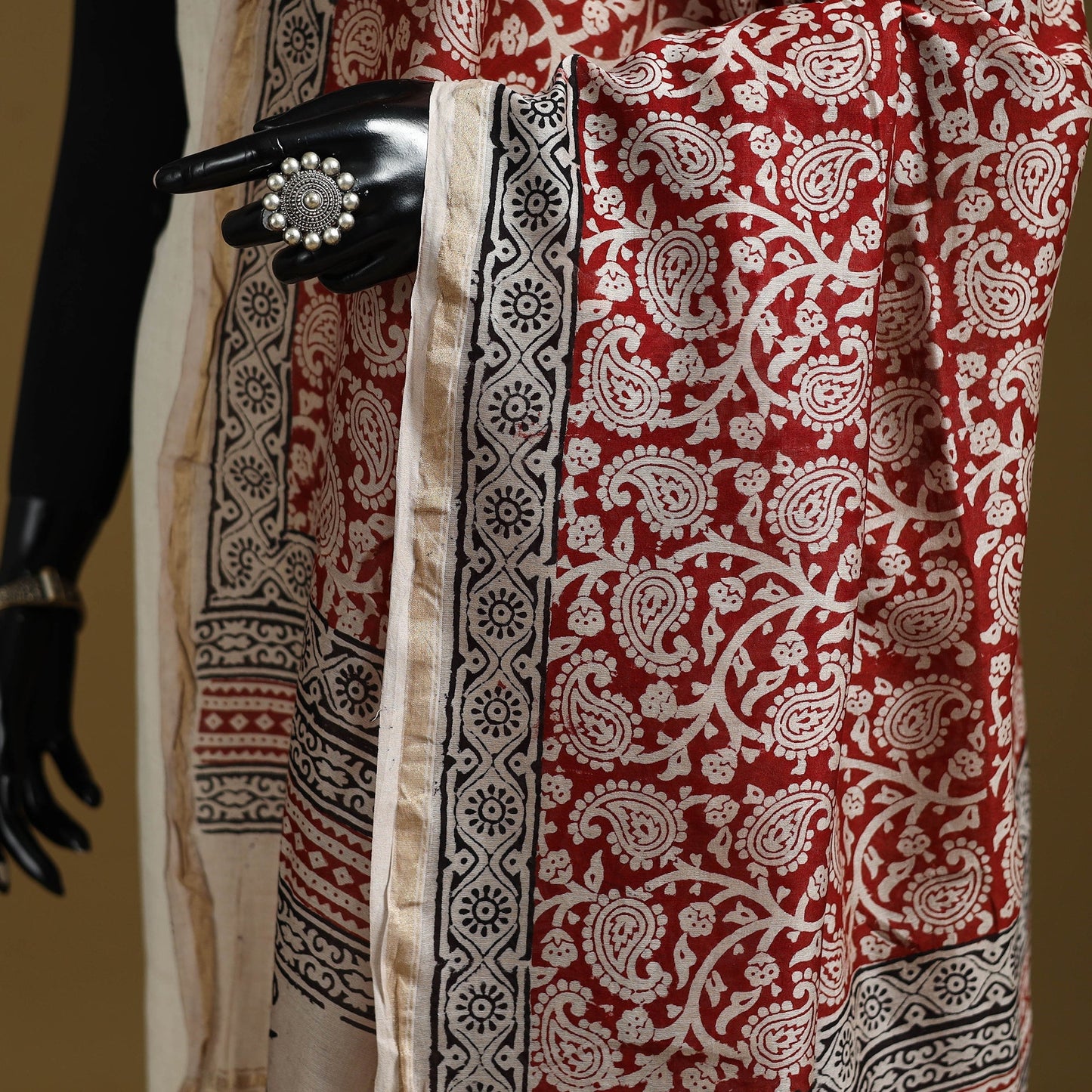 Red - natural dyed printed chanderi silk bagh dupatta 44