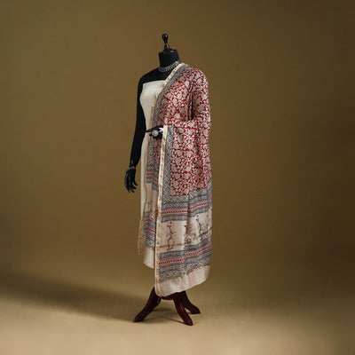 Red - natural dyed printed chanderi silk bagh dupatta 44
