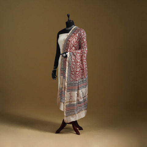 Red - natural dyed printed chanderi silk bagh dupatta 44