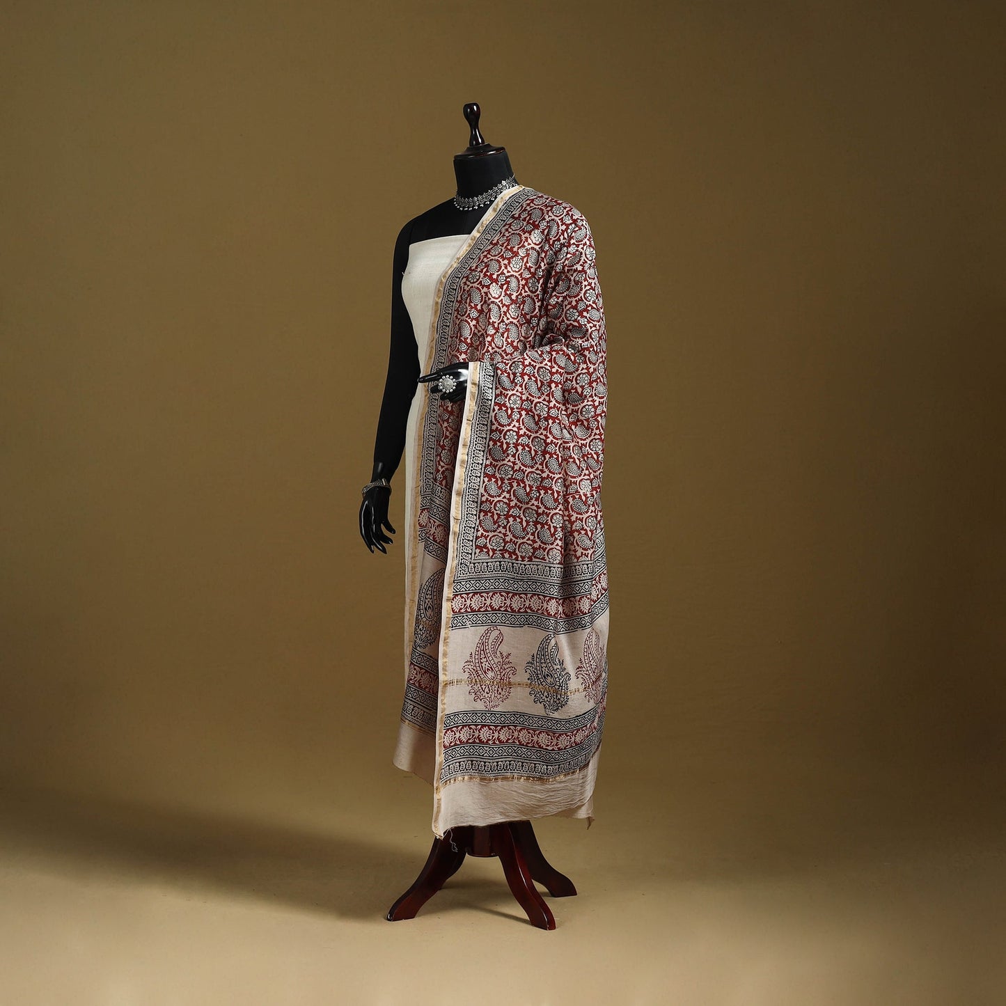 Red - natural dyed printed chanderi silk bagh dupatta 46