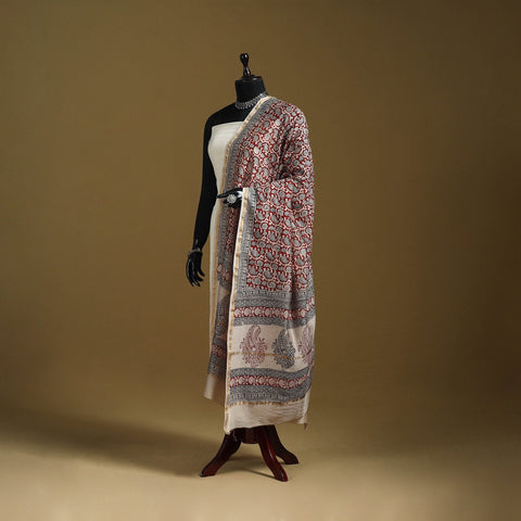 Red - natural dyed printed chanderi silk bagh dupatta 46