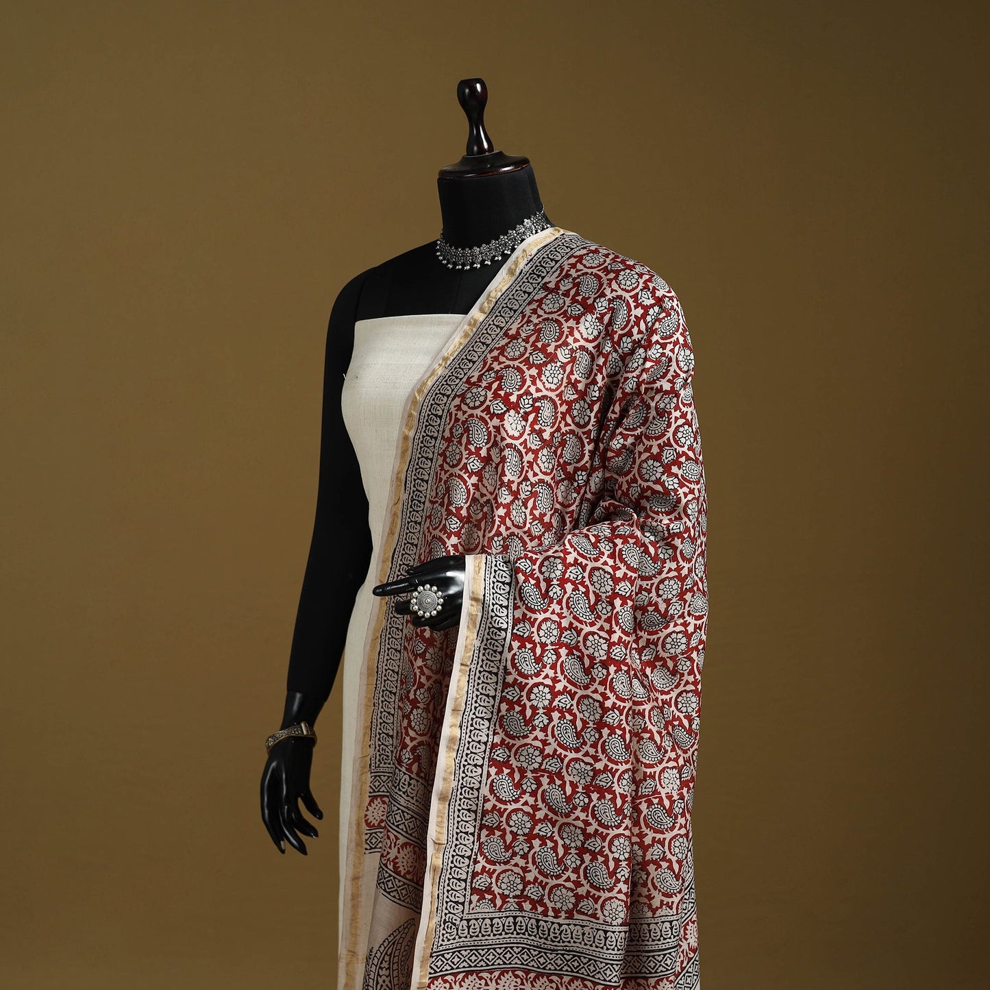 Red - natural dyed printed chanderi silk bagh dupatta 46