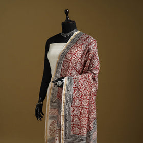 Red - natural dyed printed chanderi silk bagh dupatta 48