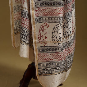Red - natural dyed printed chanderi silk bagh dupatta 48
