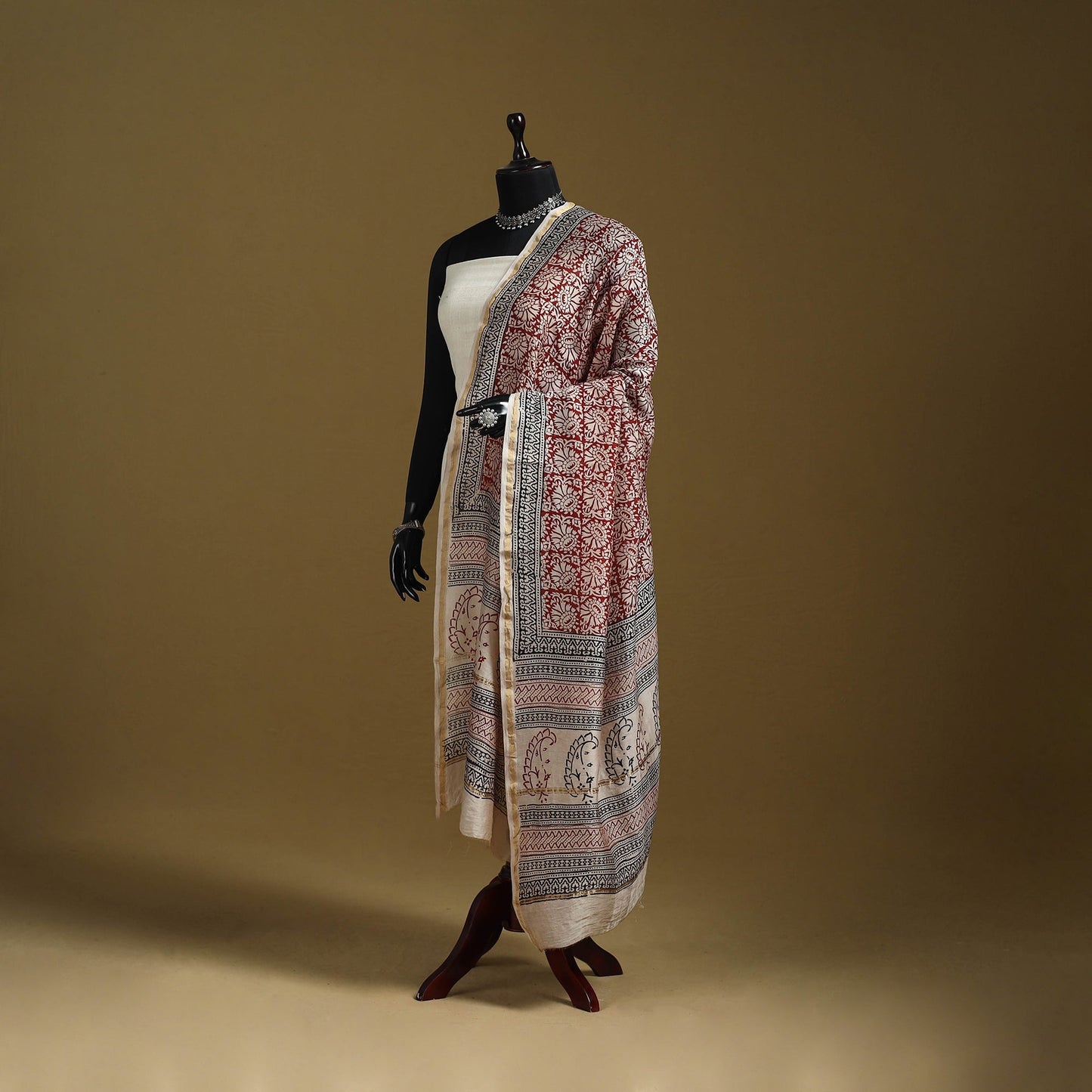 Red - natural dyed printed chanderi silk bagh dupatta 48