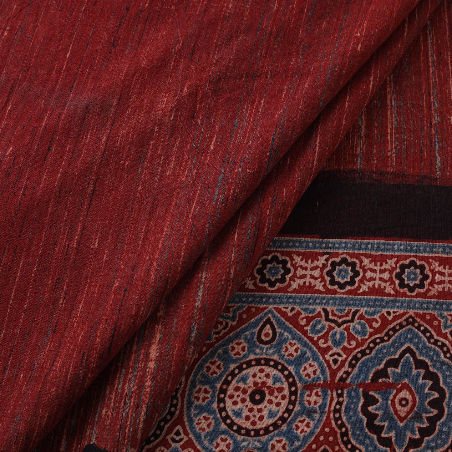 Natural dyed brush design cotton fabric 08 - handcrafted