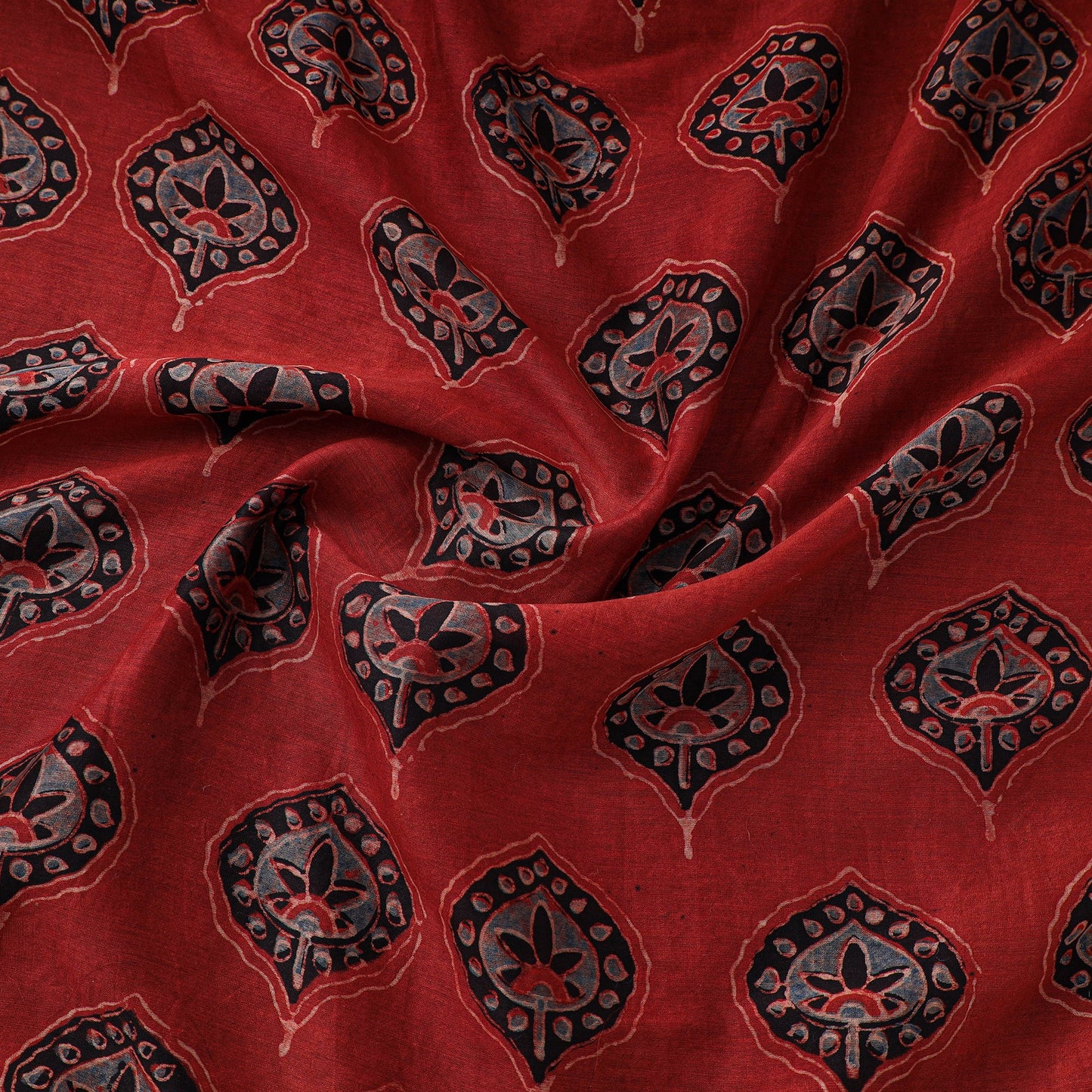Red - natural dyed chanderi silk fabric 01 - handcrafted