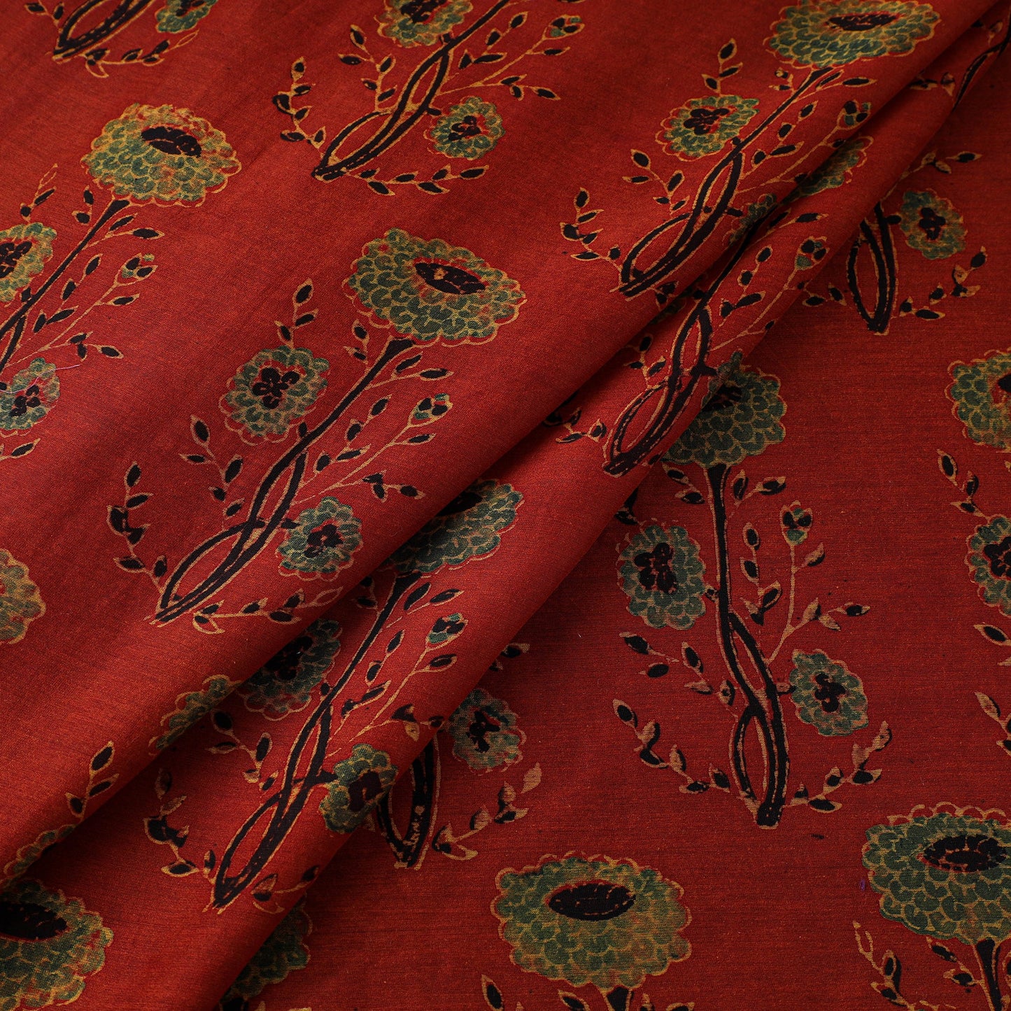 Red - natural dyed chanderi silk fabric 03 - handcrafted