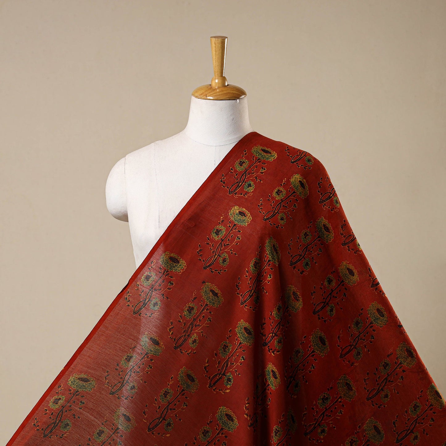 Red - natural dyed chanderi silk fabric 03 - handcrafted