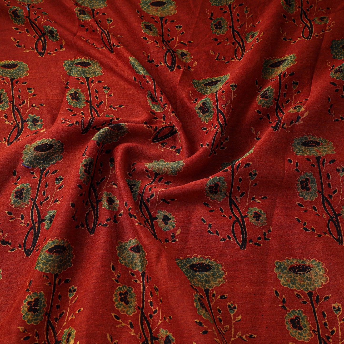 Red - natural dyed chanderi silk fabric 03 - handcrafted