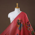 Red - natural dyed chanderi silk handpainted srikalahasti