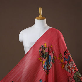 Red - natural dyed chanderi silk handpainted srikalahasti