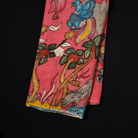 Red - natural dyed chanderi silk handpainted srikalahasti