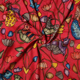 Red - natural dyed chanderi silk handpainted srikalahasti