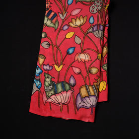 Red - natural dyed chanderi silk handpainted srikalahasti