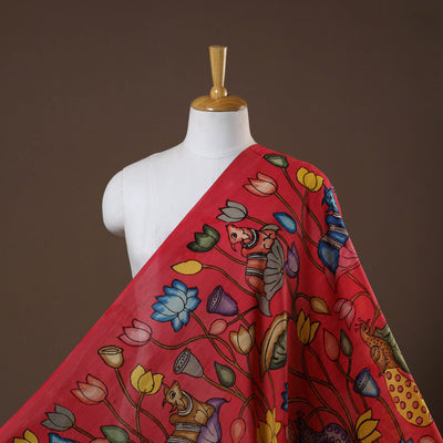 Red - natural dyed chanderi silk handpainted srikalahasti