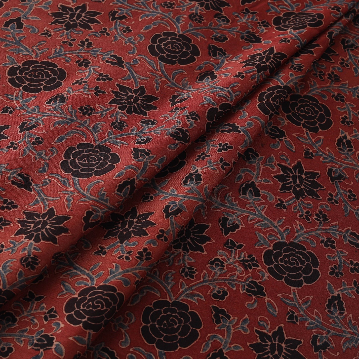 Natural dyed chanderi silk kutch hand block ajrakh print