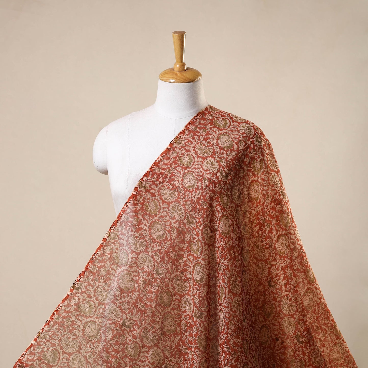 Red - natural dyed chanderi silk pedana kalamkari fabric 19