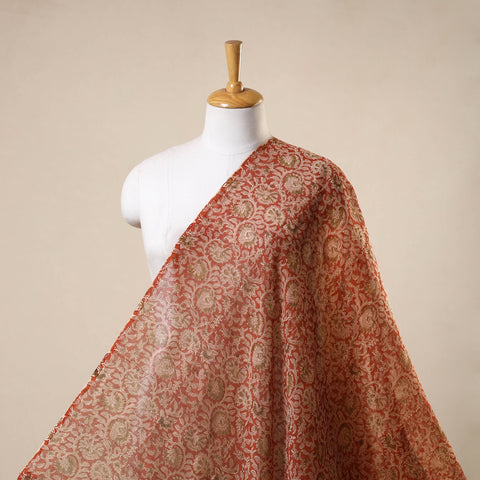 Red - natural dyed chanderi silk pedana kalamkari fabric 19