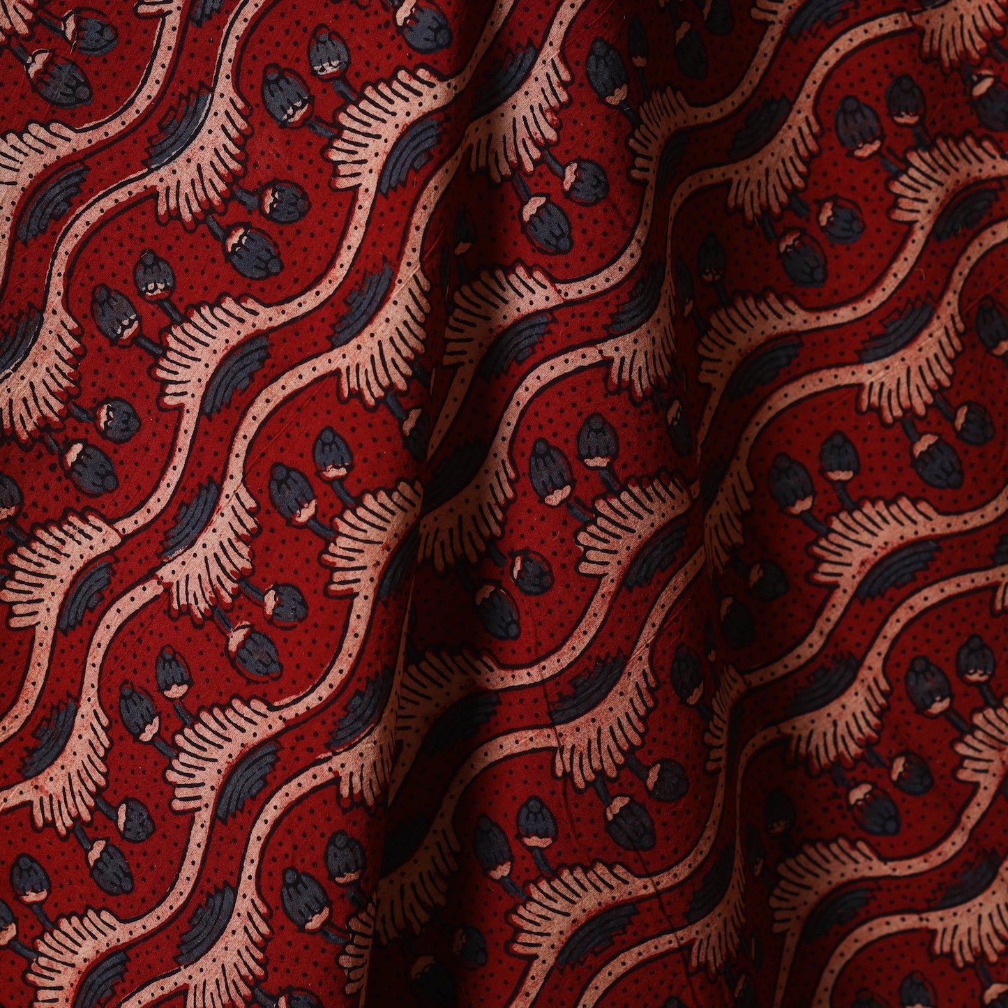 Red - natural dyed cotton fabric 82 - handcrafted