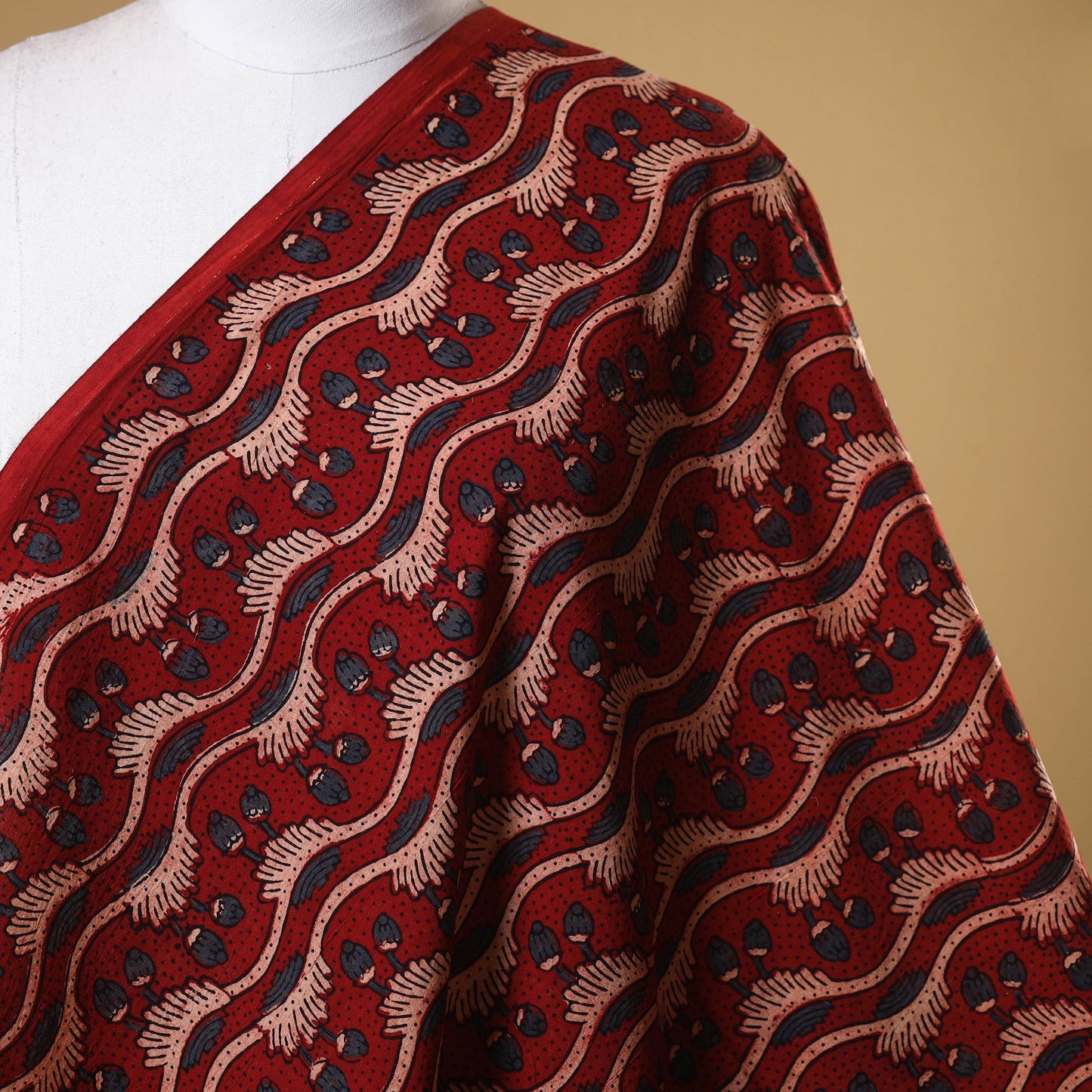 Red - natural dyed cotton fabric 82 - handcrafted