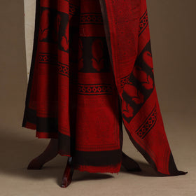 Red Natural Dyed Cotton Block Print Bagh Dupatta