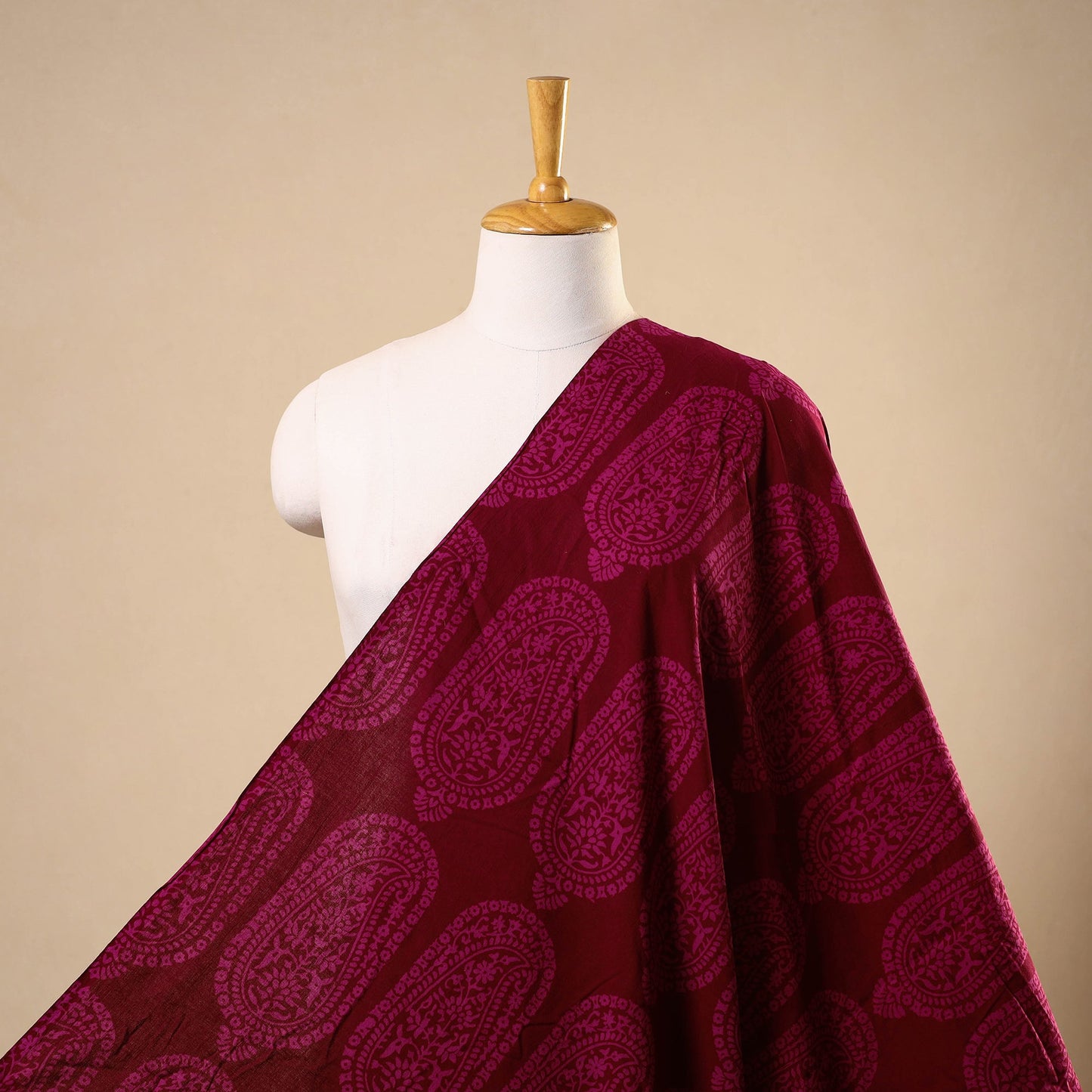 Red - natural dyed cotton bagh fabric 12 - handcrafted