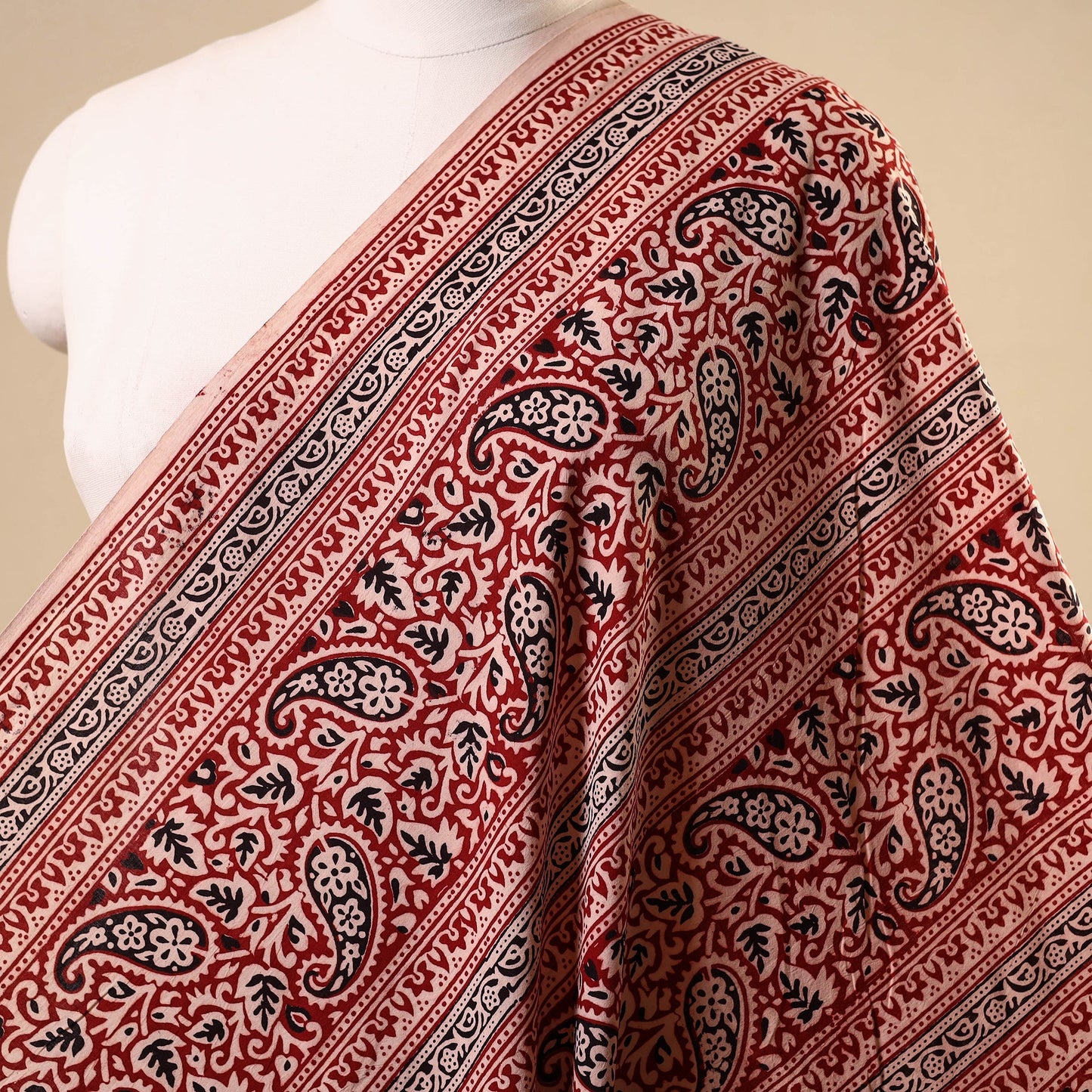 Red - natural dyed cotton bagh fabric 36 - handcrafted