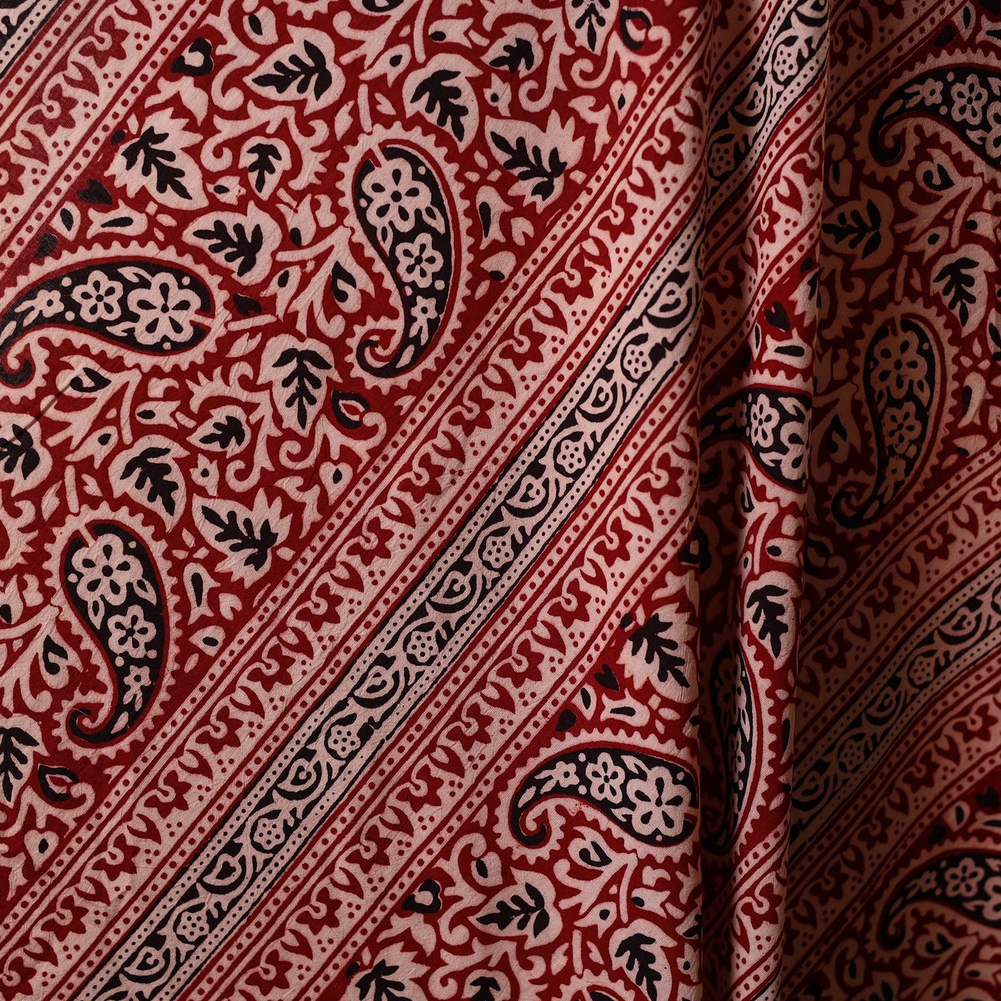 Red - natural dyed cotton bagh fabric 36 - handcrafted
