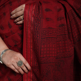 Red Block Print Natural Dyed Cotton Bagh Saree