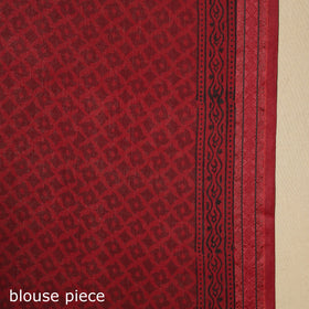 Red Block Print Natural Dyed Cotton Bagh Saree