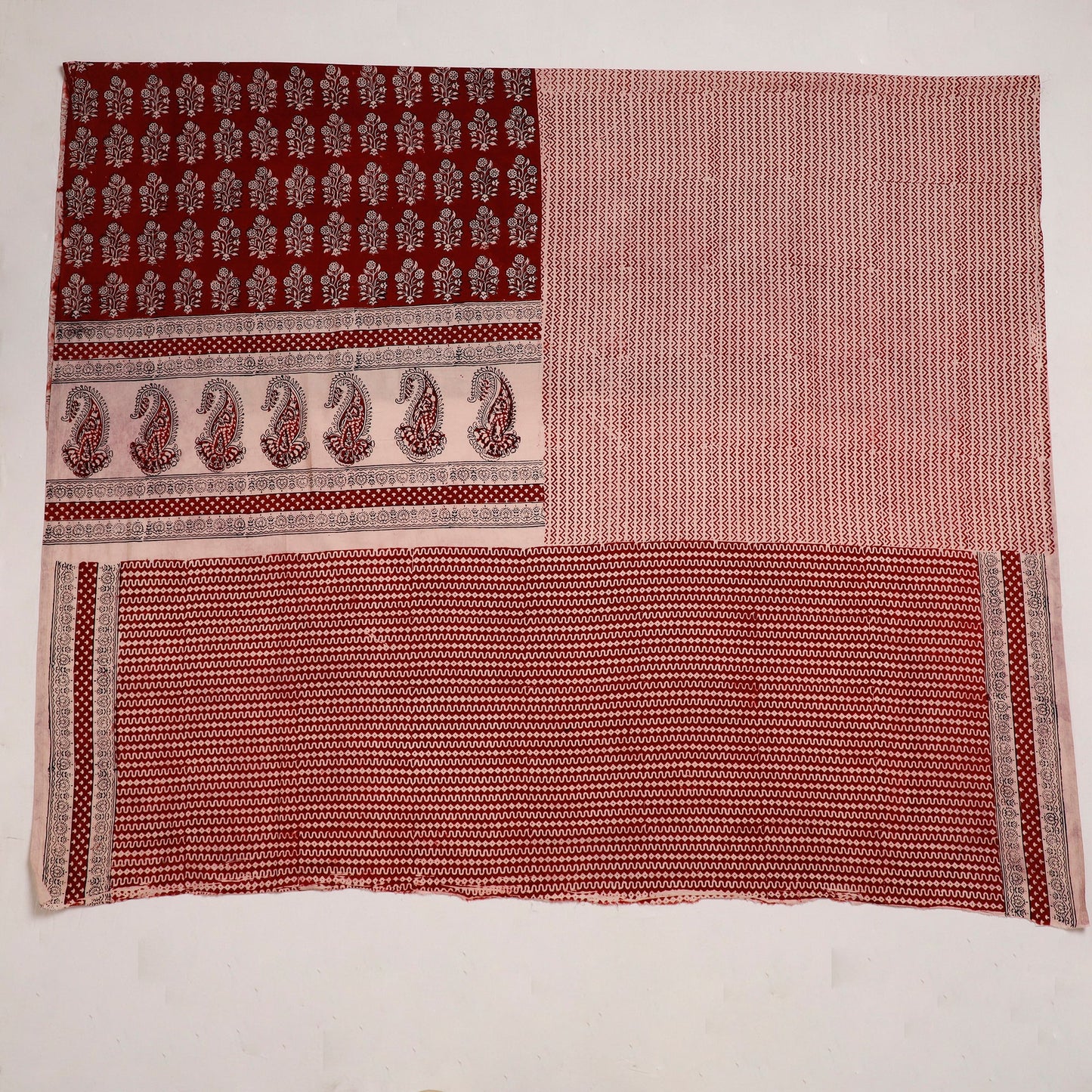Red Natural Dyed Cotton Bagh Print Kurta Material