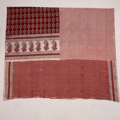 Red Natural Dyed Cotton Bagh Print Kurta Material