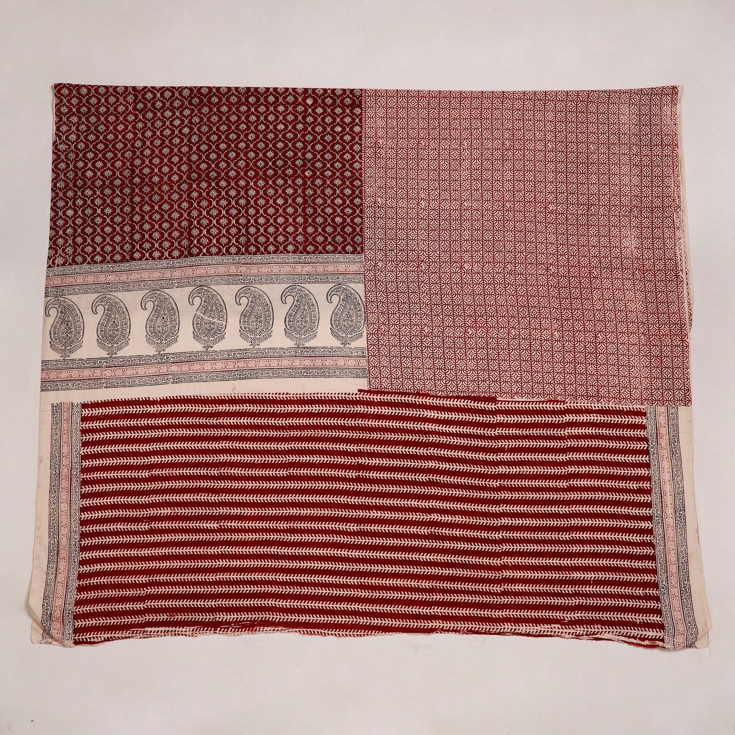 Red Natural Dyed Cotton Bagh Print Kurta Material