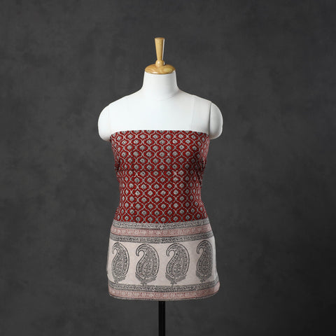  Red Natural Dyed Cotton Bagh Print Kurta Material