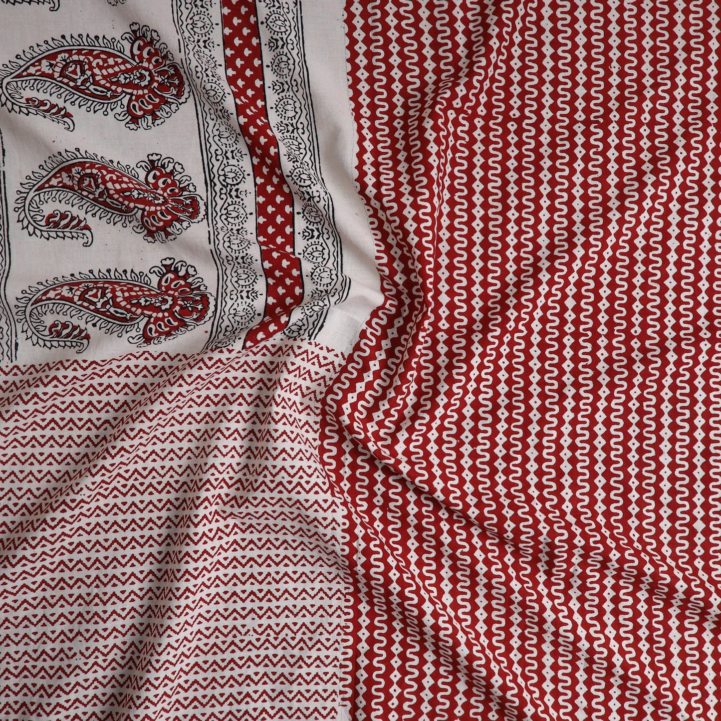  Red Natural Dyed Cotton Bagh Print Kurta Material