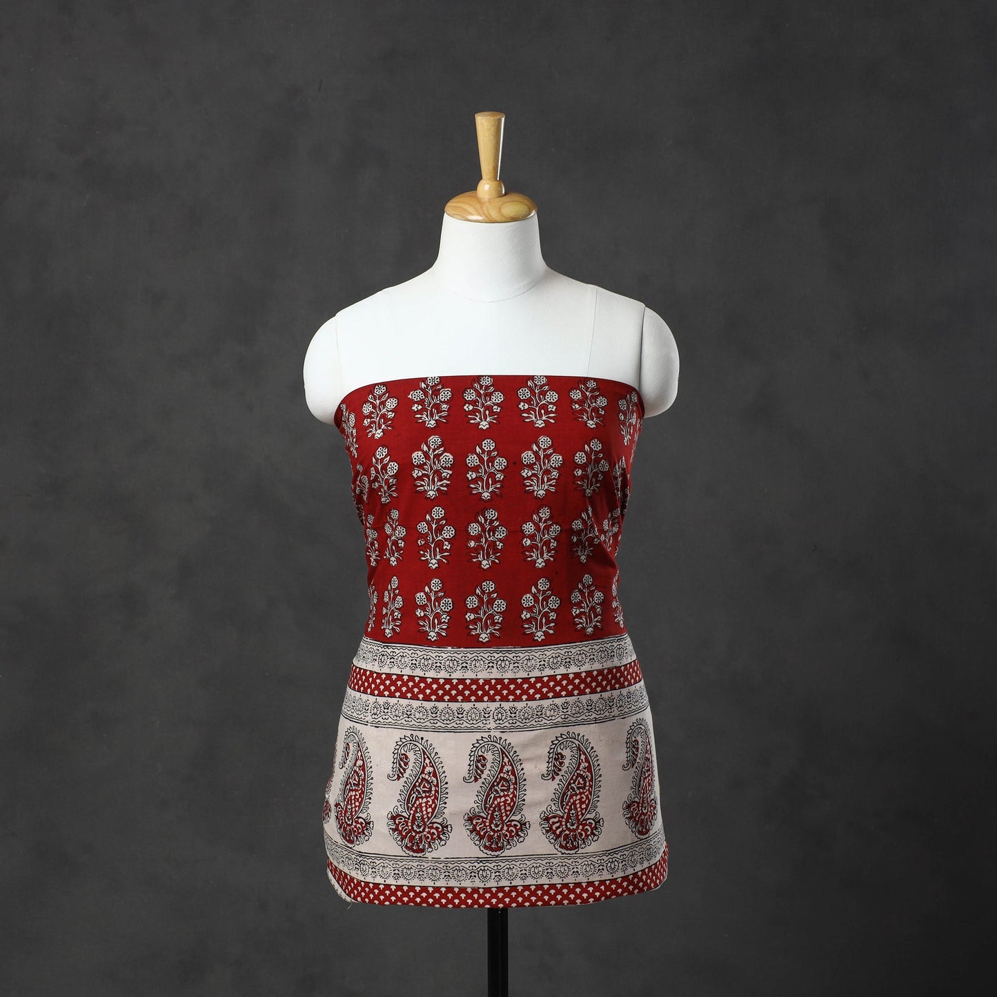  Red Natural Dyed Cotton Bagh Print Kurta Material