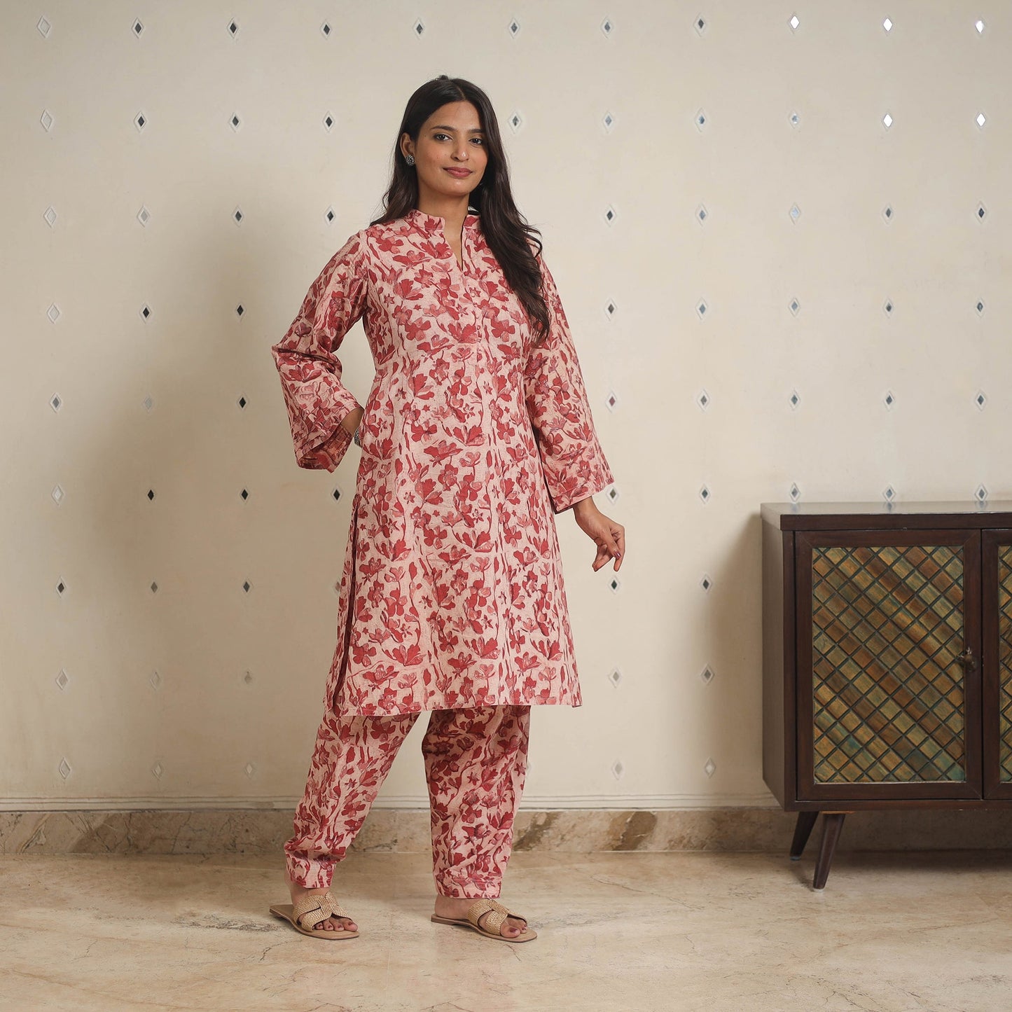 Red - natural dyed cotton bagru dabu co-ord set 06