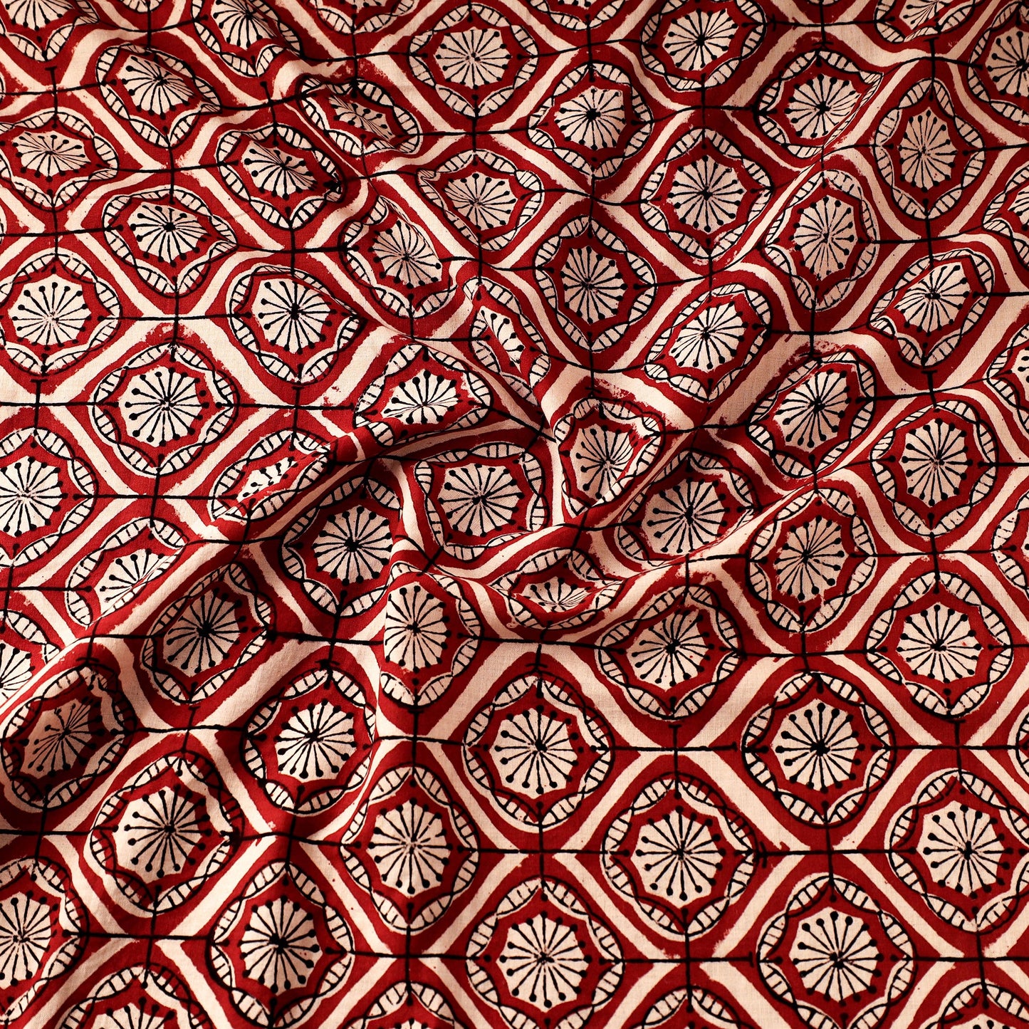 Red Natural Dyed Cotton Bagru Block Print Fabric