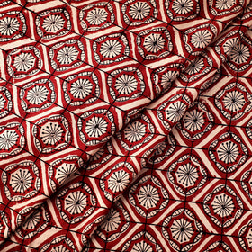 Red Natural Dyed Cotton Bagru Block Print Fabric