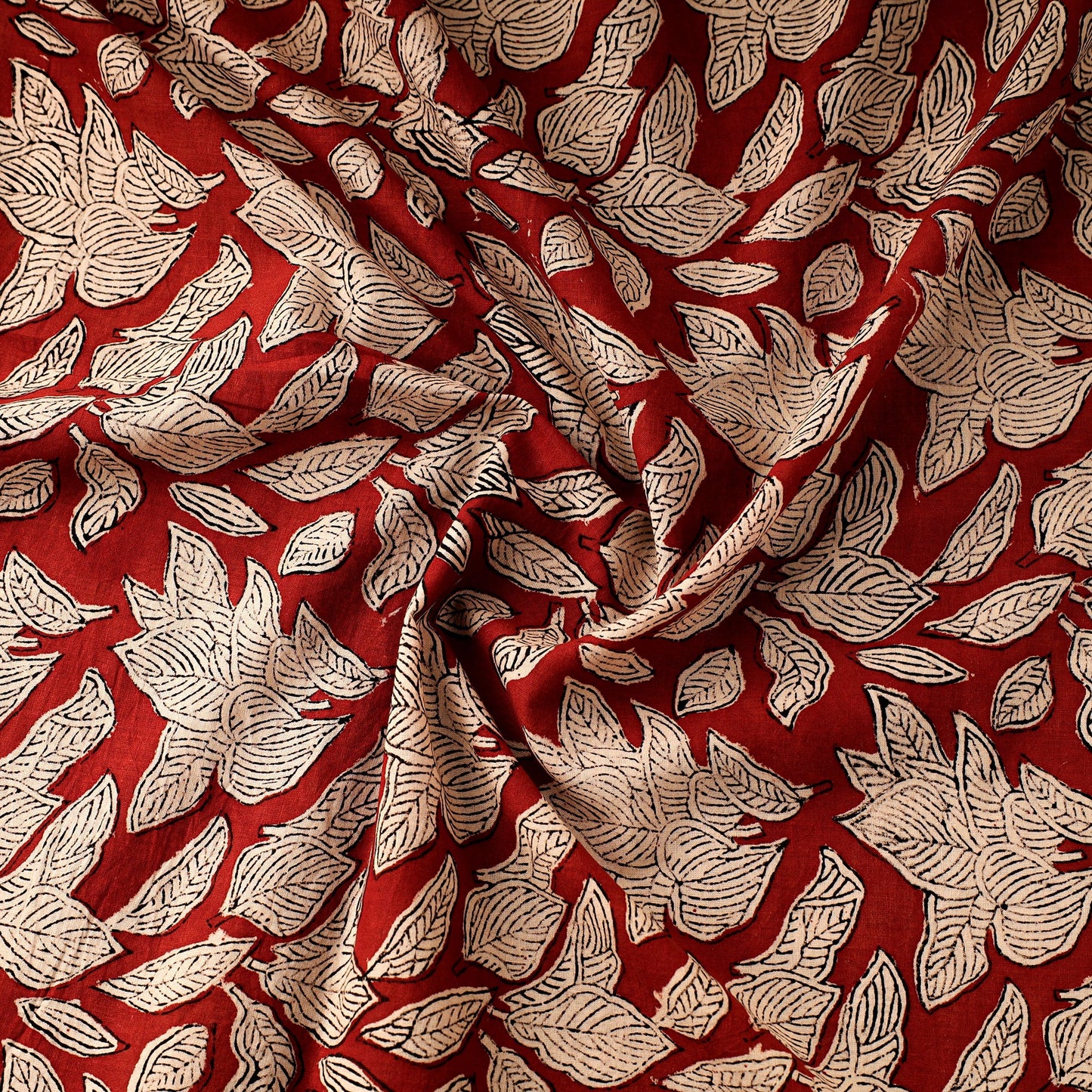 Red Natural Dyed Cotton Bagru Block Print Fabric